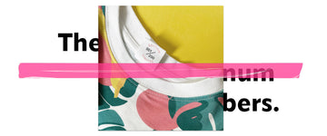 T-shirt pour enfant en coton bio, en édition limitée avec étiquette numérotée, motif imprimé tropical cool et coloré, fond jaune et scotch décoratif rose fluo sur la photo, avec message "the numbers"