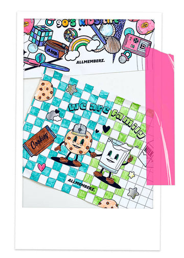 des illustrations coloriages cool pour enfant, design rétro fond damier et jouets vintage des années 90