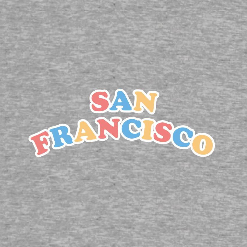 motif imprimé San Francisco lettrage cool animé, happy face, sweat streetwear unisexe pour enfants en coton bio gris chiné