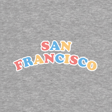 motif imprimé San Francisco lettrage cool animé, happy face, sweat streetwear unisexe pour enfants en coton bio gris chiné