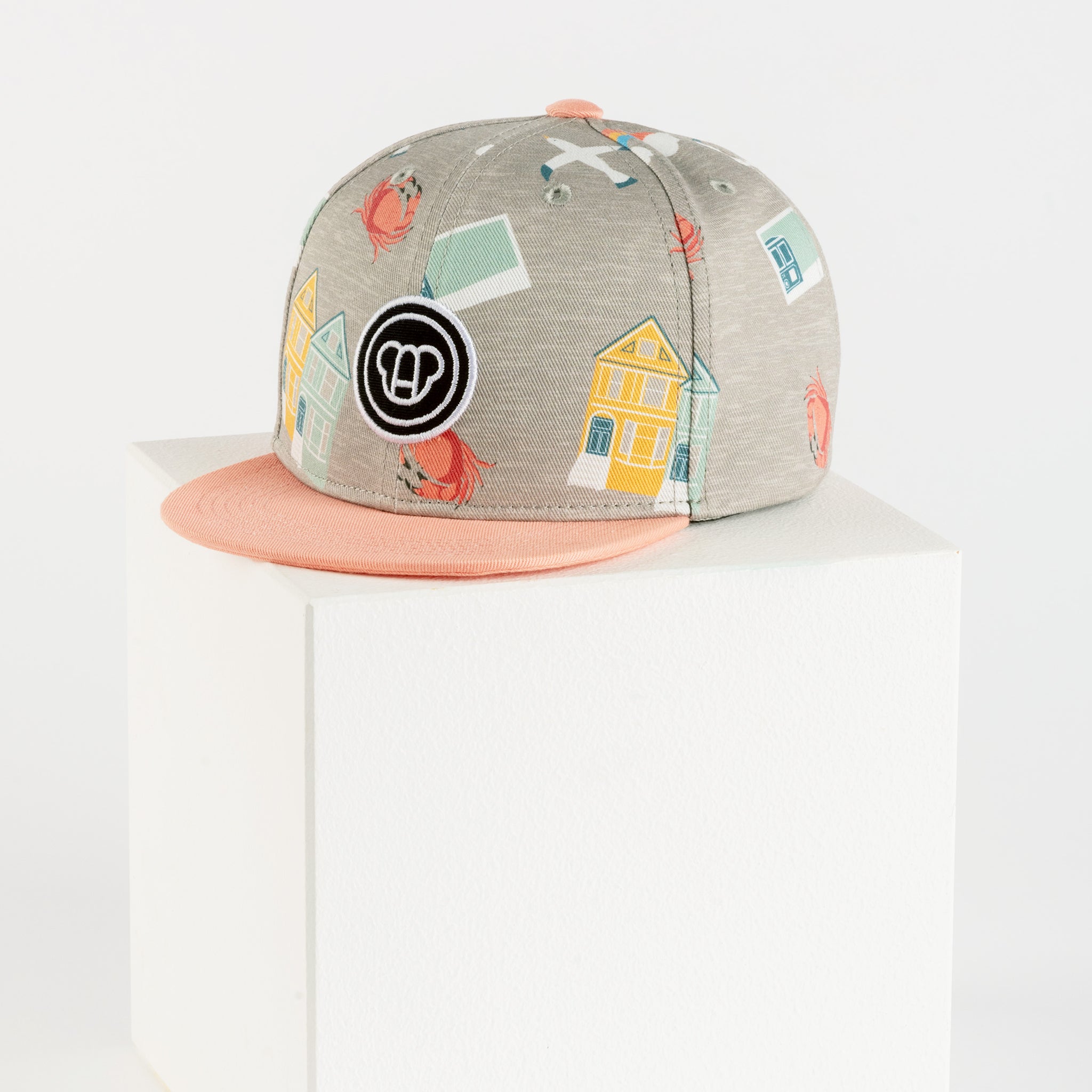 casquette snapback streetwear pour enfants, visière plate, motif imprimé cool San Francisco, arc-en-ciel, couleurs pastel, en coton bio