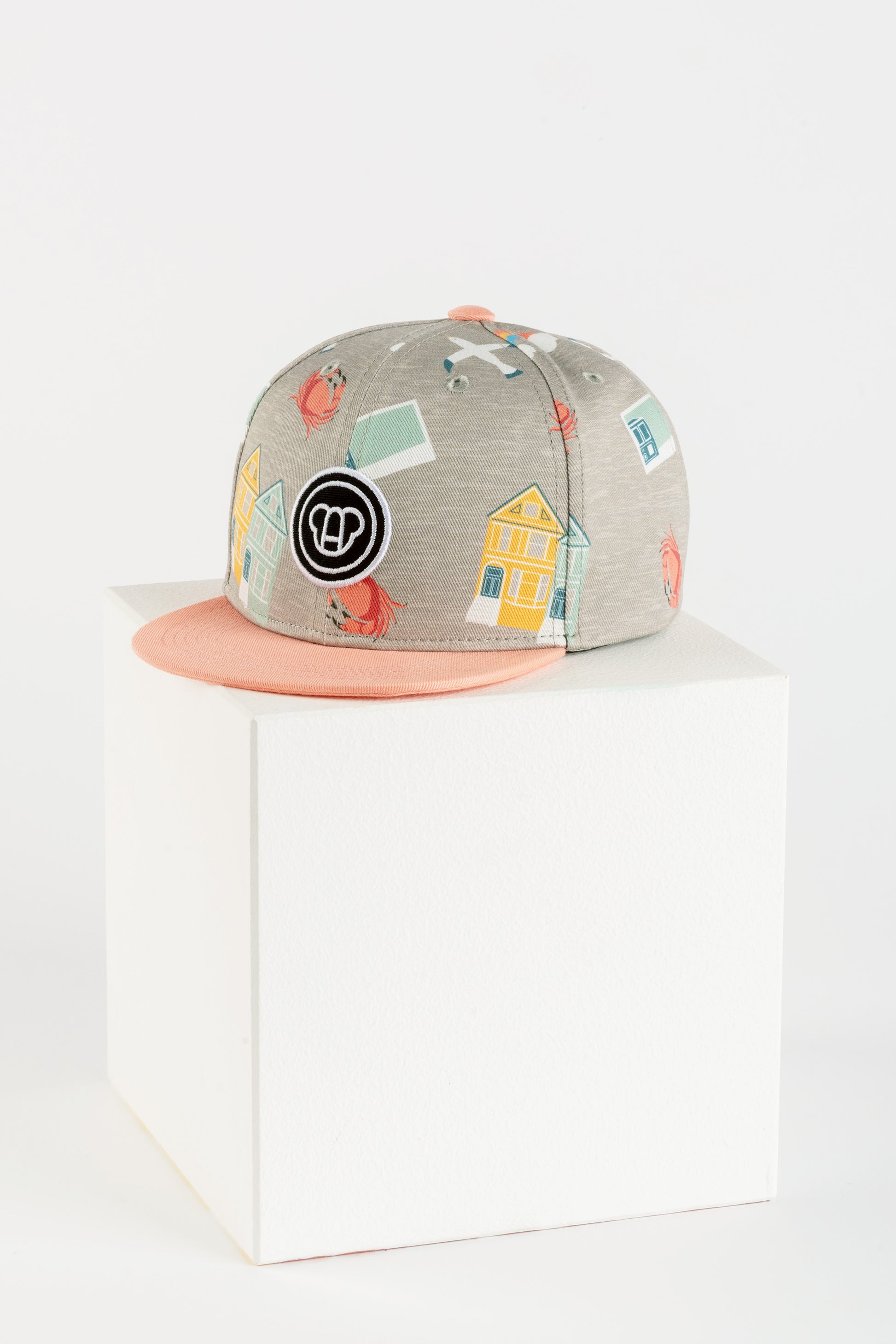 casquette snapback streetwear pour enfants, visière plate, motif imprimé cool San Francisco, arc-en-ciel, couleurs pastel, en coton bio