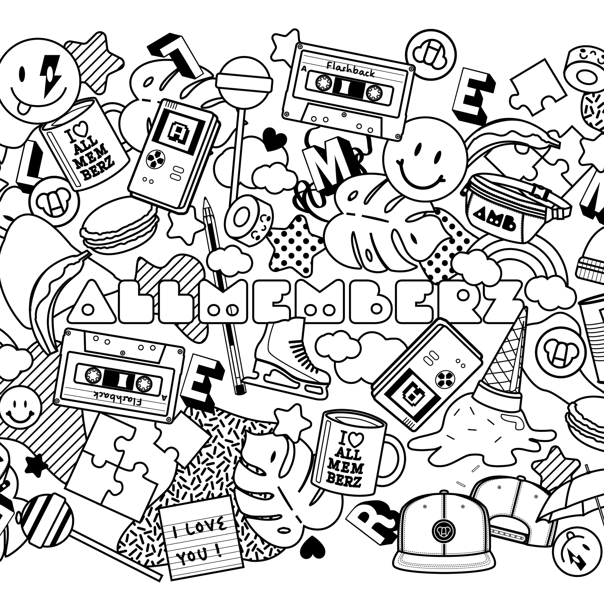coloriage doodle gratuit pour enfants et adultes à télécharger, sushi kawaii esthétique cartoon, jeux vidéo, streetwear, cool kids