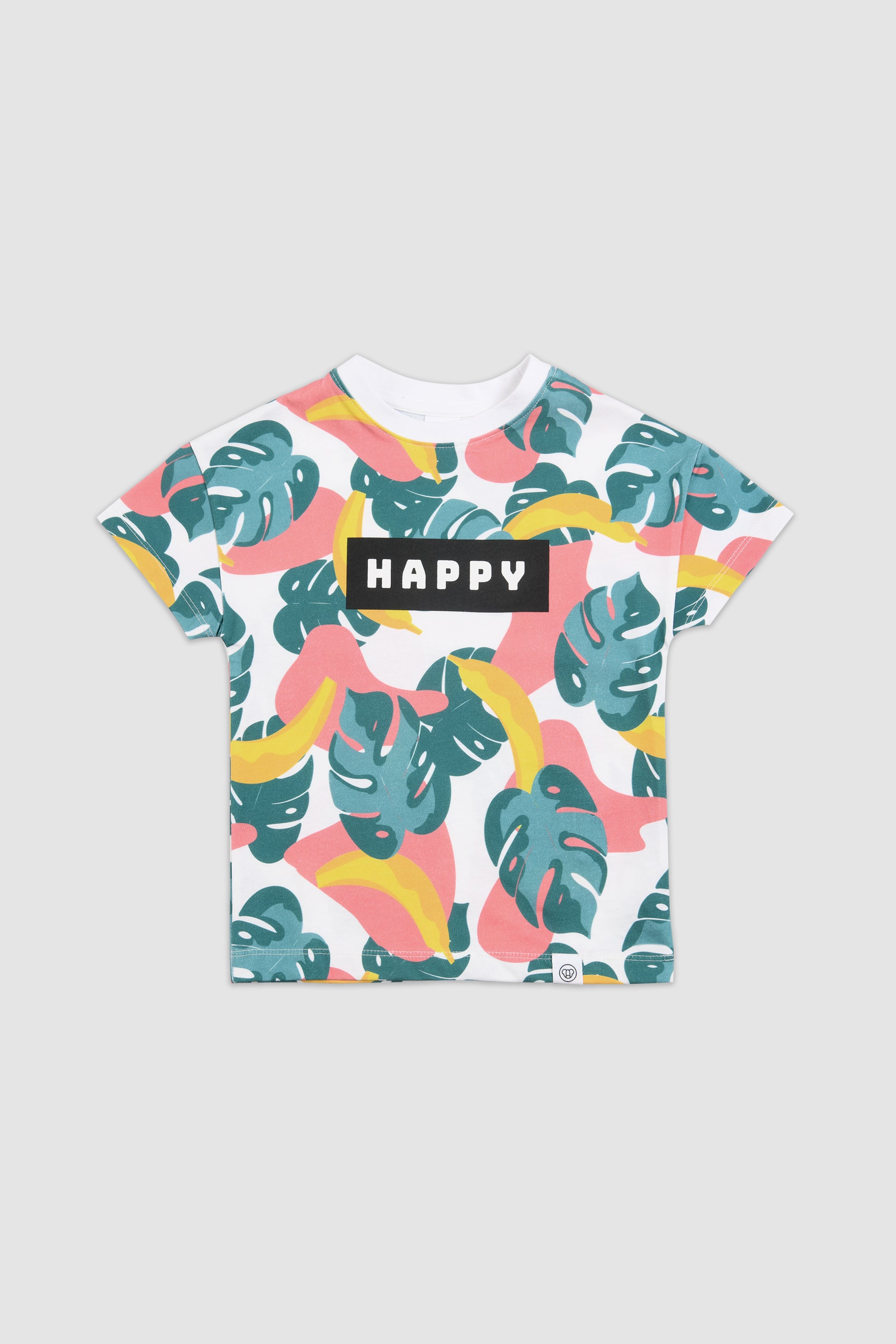 t-shirt streetwear pour enfant, en coton bio, coupe oversize unisexe, motif cool imprimé Happy tropical coloré, tissu doux