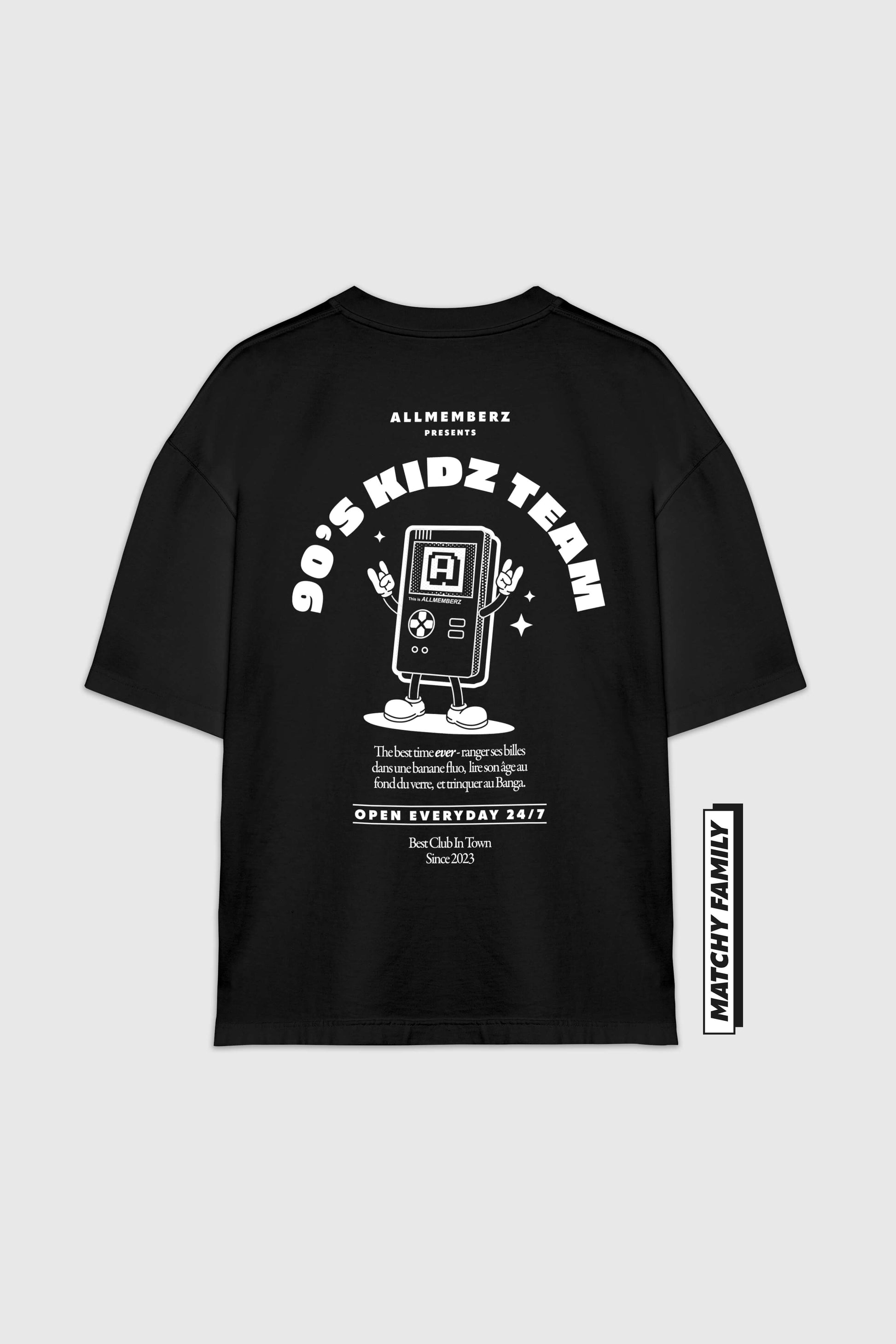 t-shirt oversize noir imprimé années 90 matchy matchy parent enfant